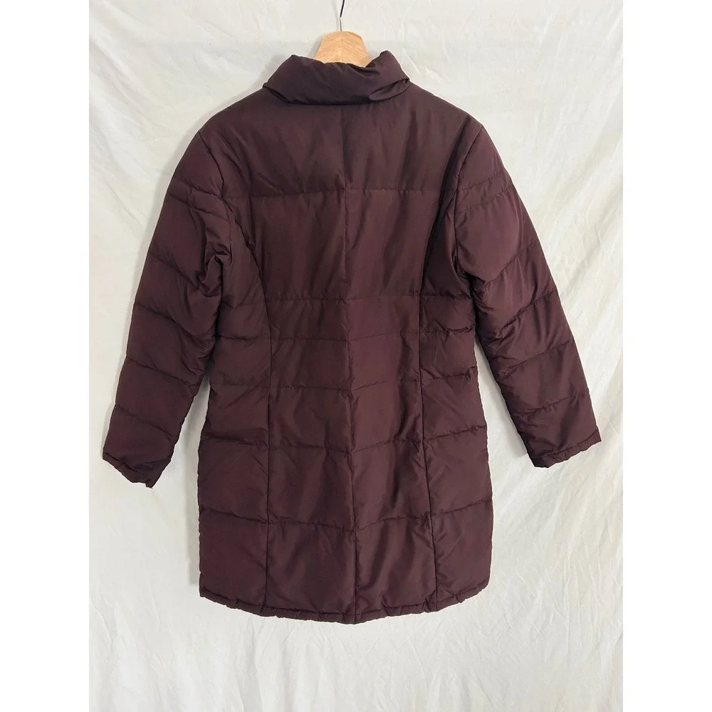 Garnet Hill Quilted Puffer Coat Burgundy Full Zip Stand Collar Women's Size 8 - Picture 2 of 8